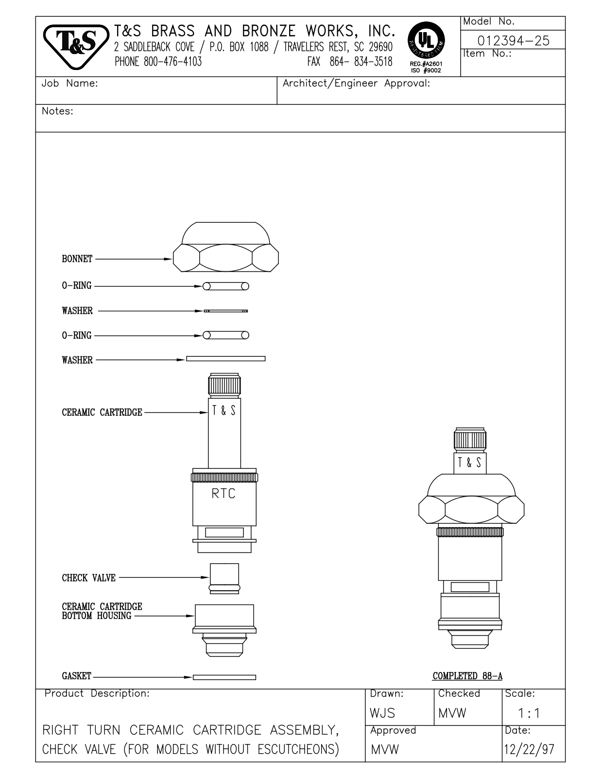 T&S Brass 012394-25 User Manual