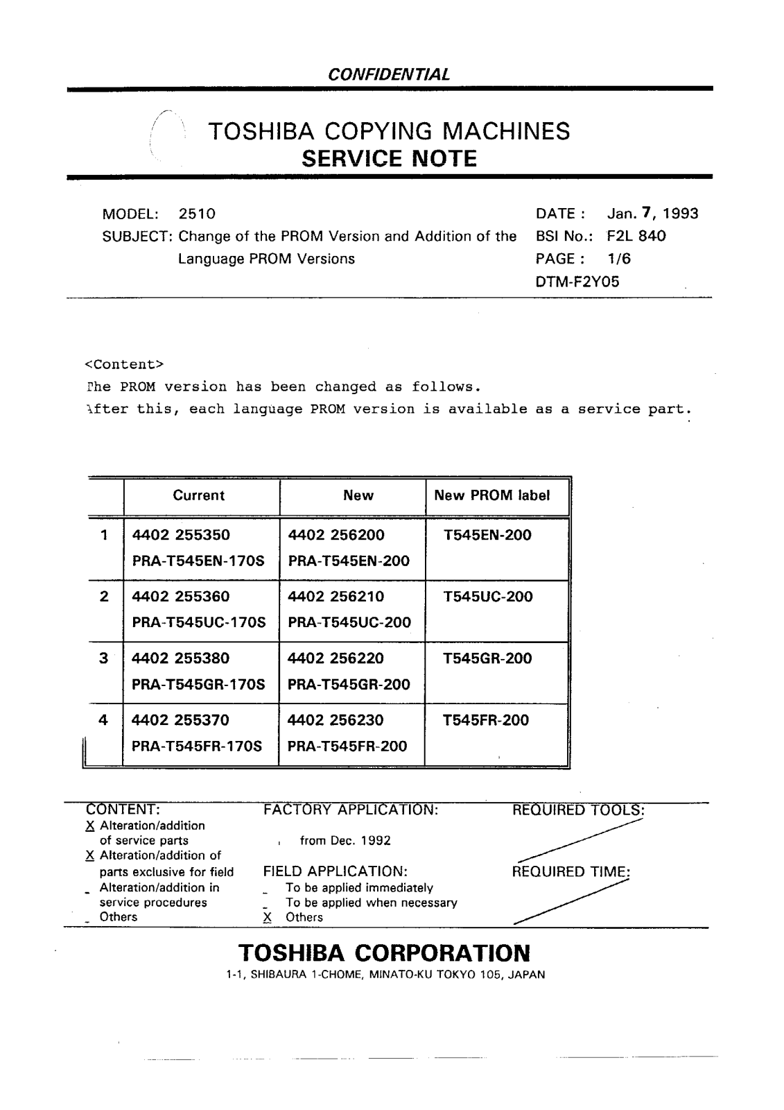 Toshiba f2l840 Service Note