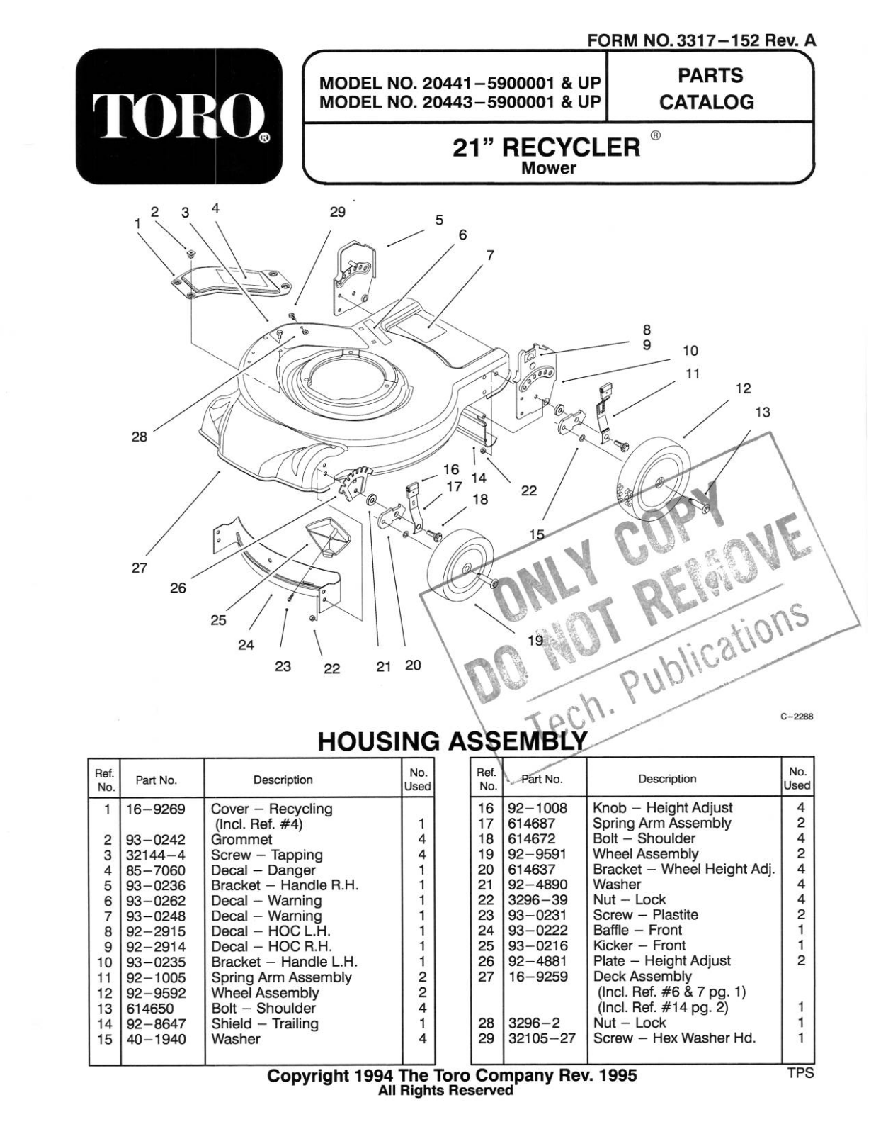 Toro 20441, 20443 Parts Catalogue