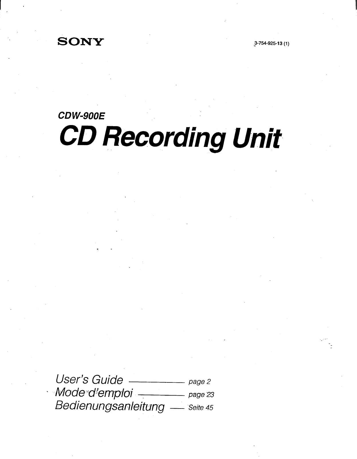 Sony CD-W900E User Manual