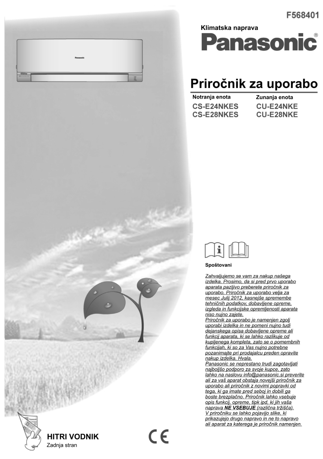 Panasonic CS-E24NKES, CU-E28NKE, CU-E24NKE, CS-E28NKES User Manual