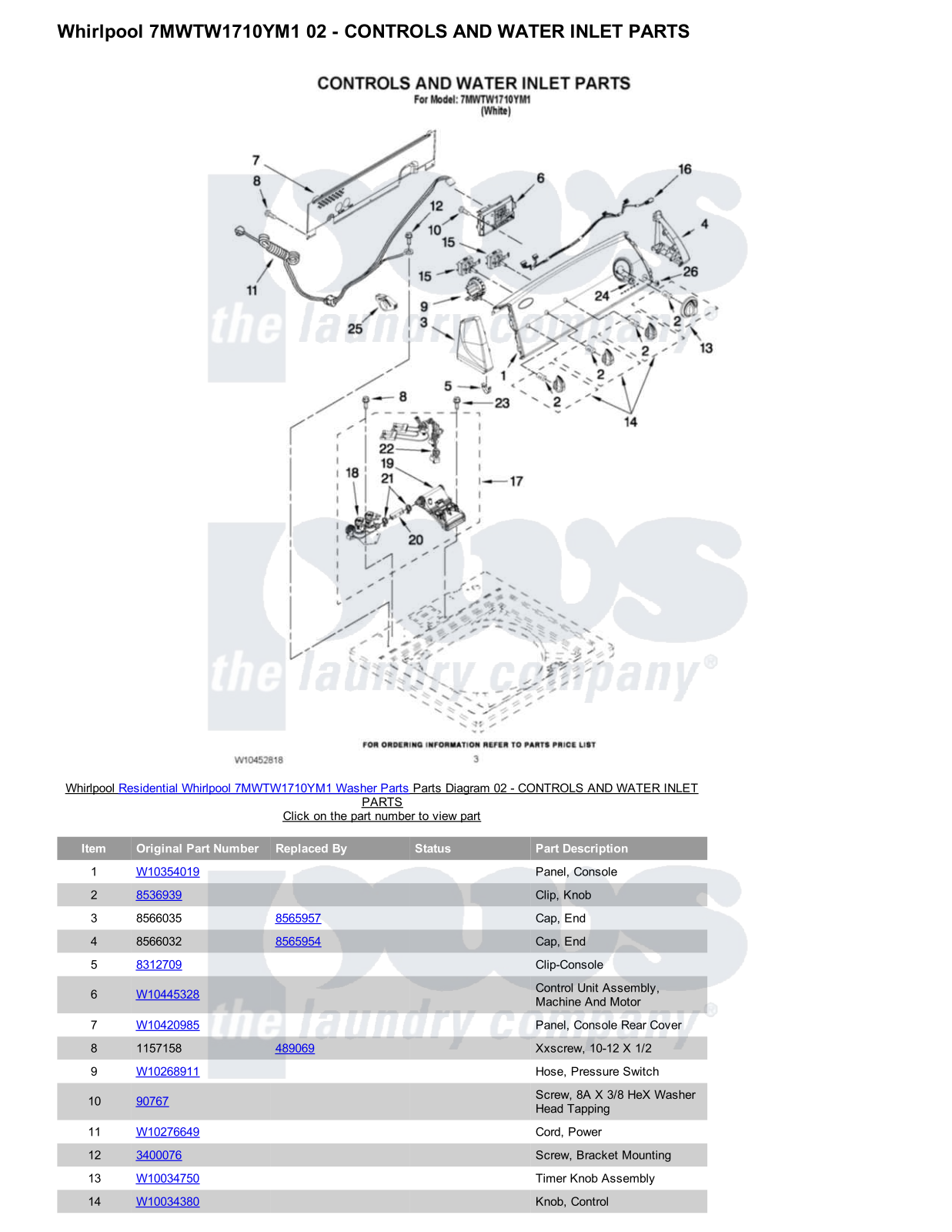 Whirlpool 7MWTW1710YM1 Parts Diagram