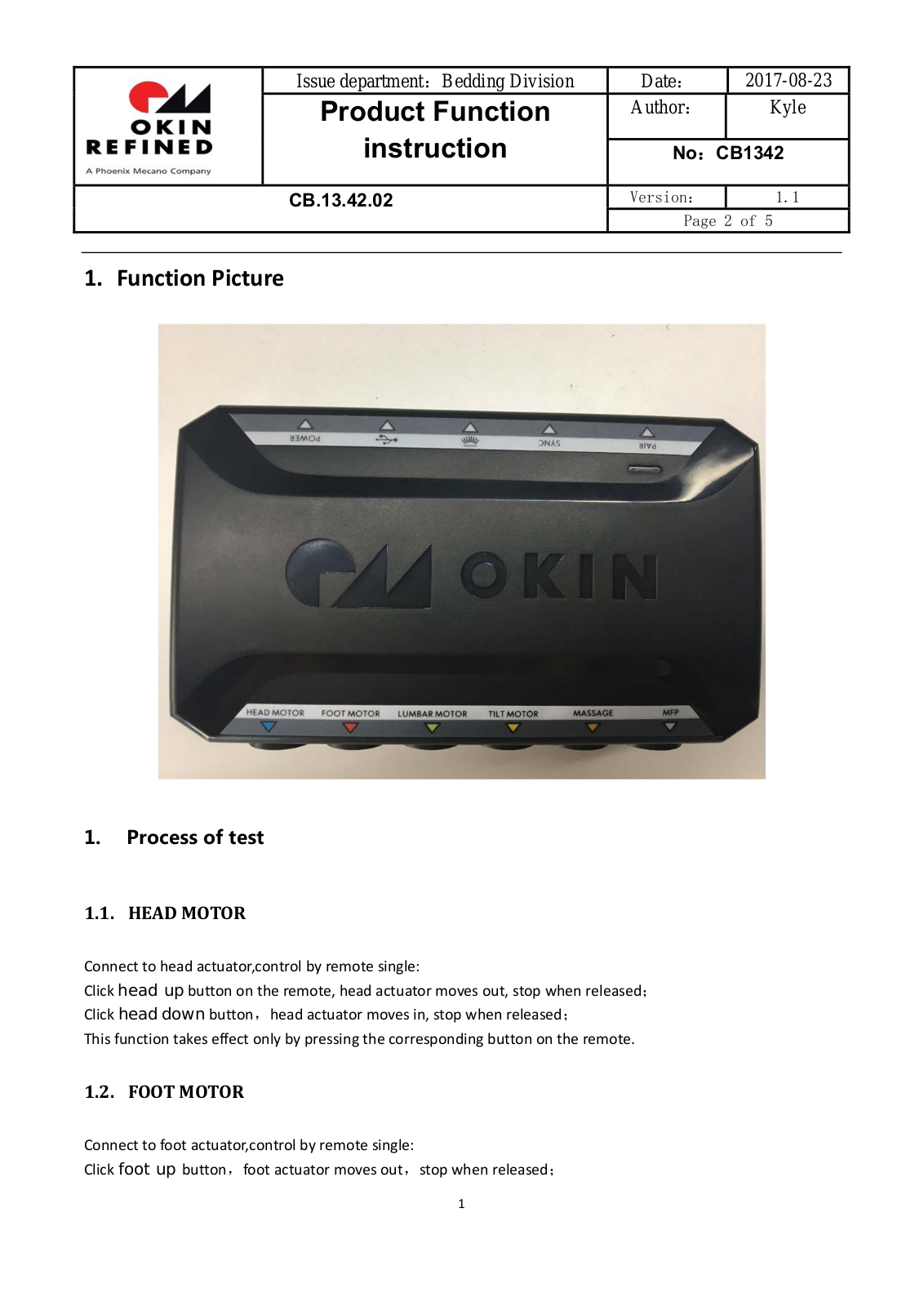 OKIN Refined Electric Technology CB1342 User Manual