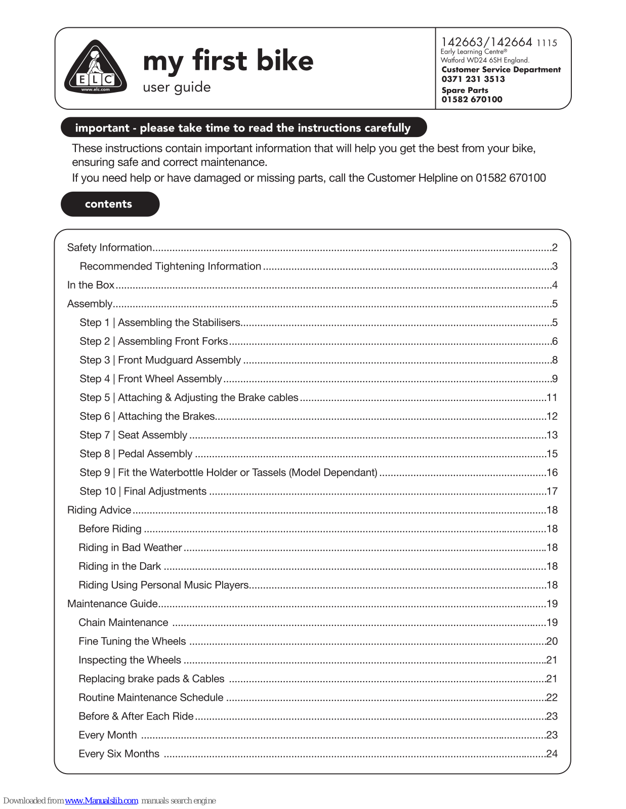 ELC My First Bike Manual