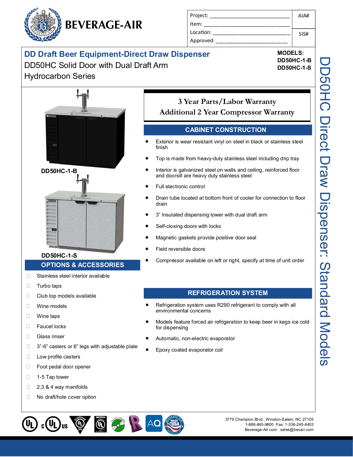 Beverage-Air DD50HC1S Specifications