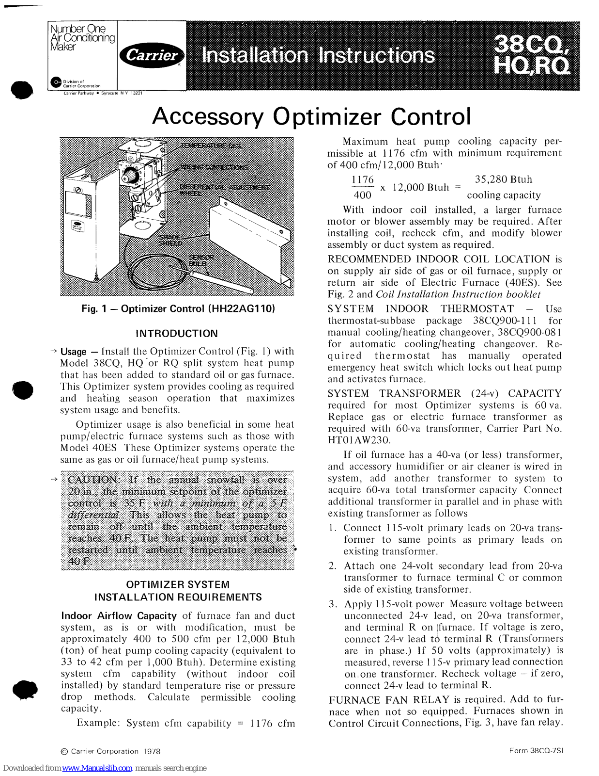 Carrier 38HQ, 38RQ Installation Instructions Manual