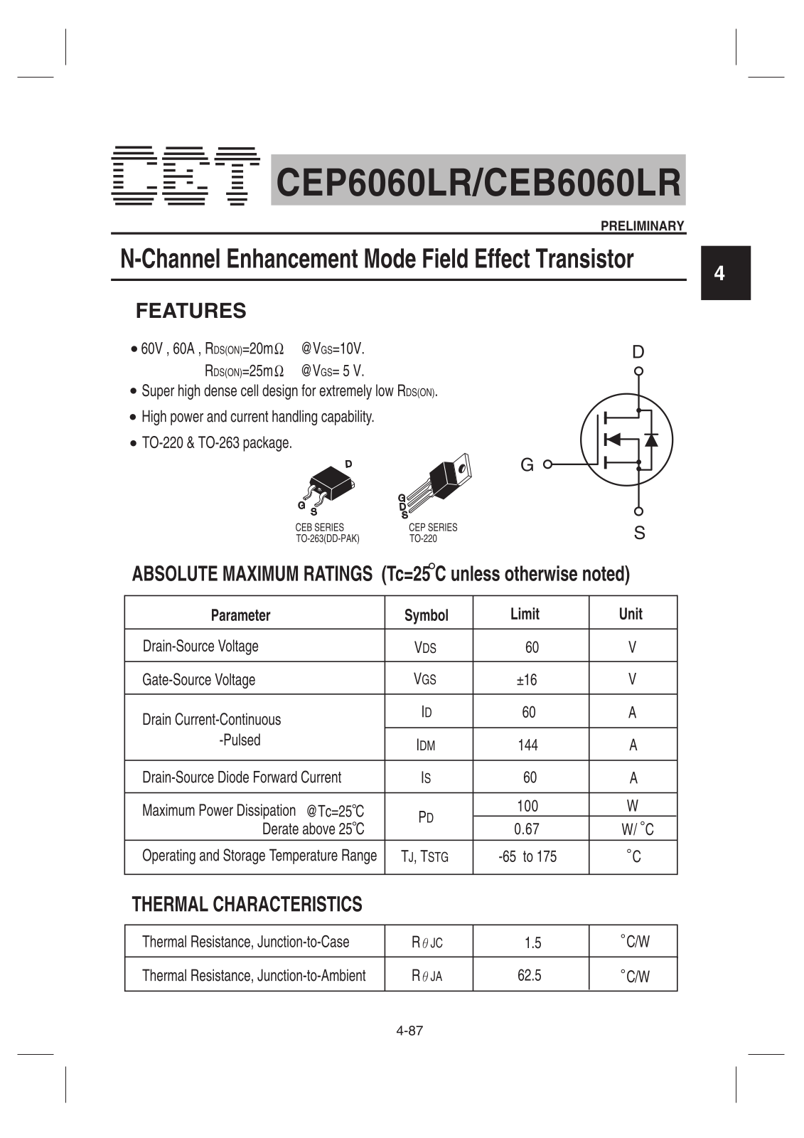 Datasheet CEP6060LR, CEB6060LR Datasheet (CET) - ManualMachine.com
