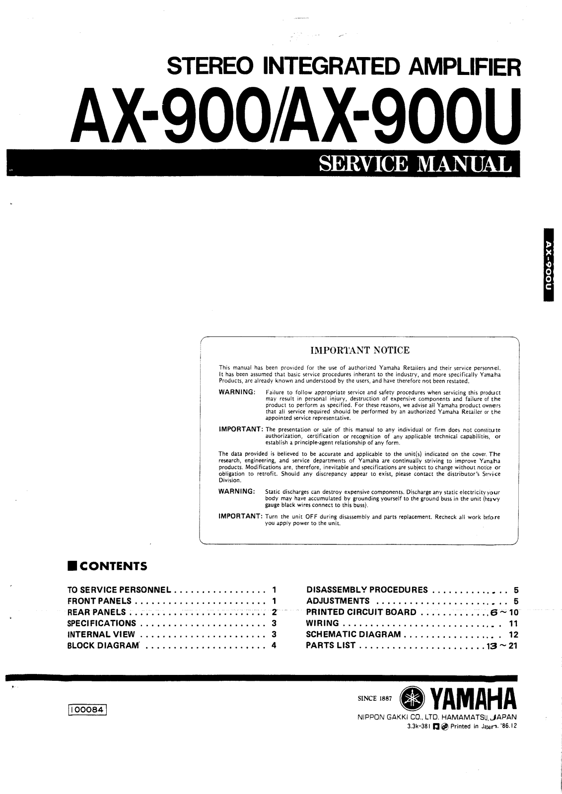 Yamaha AX-900-U, AX-900 Service Manual