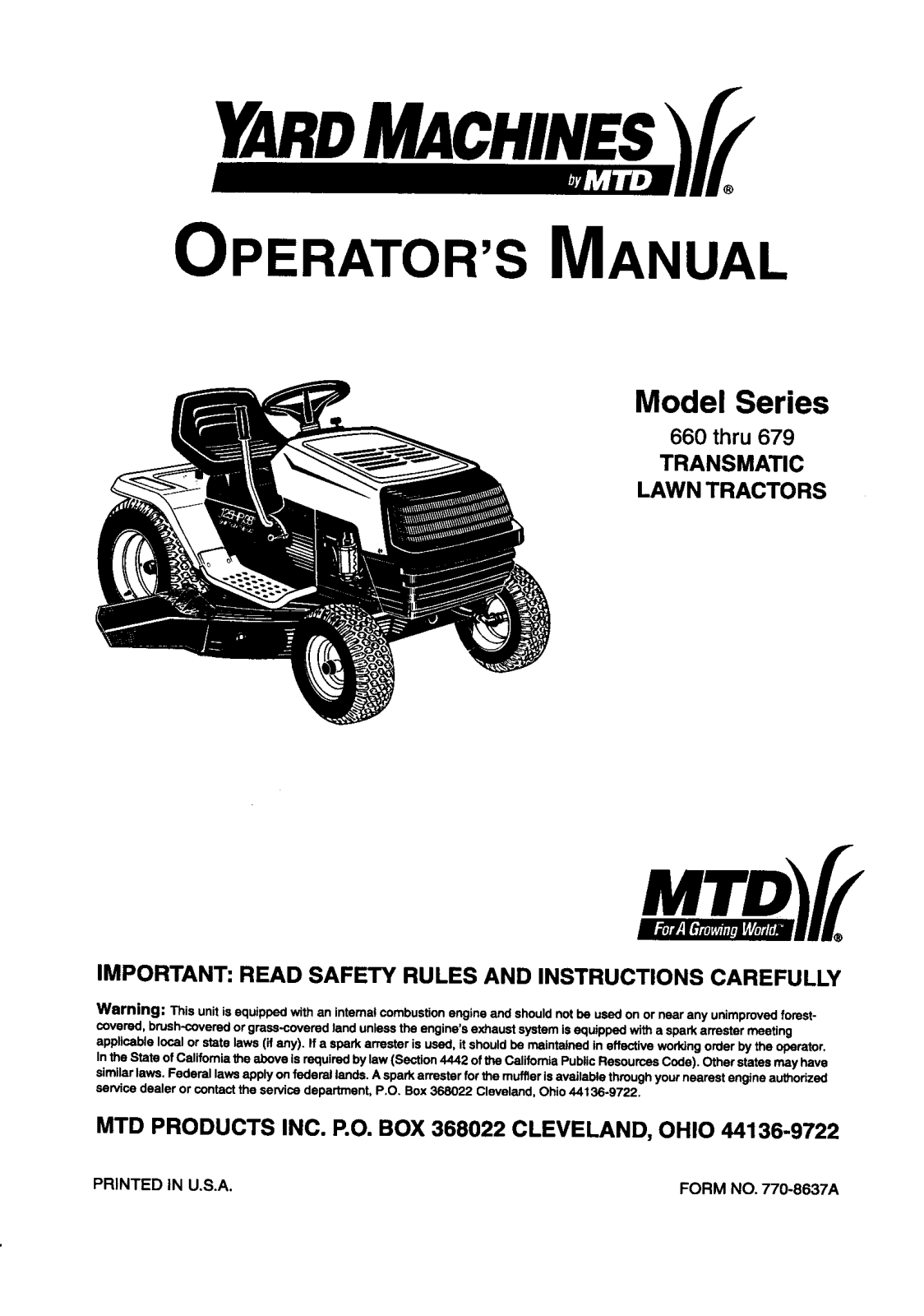 MTD 679, 678, 677, 675, 674 Owner’s Manual