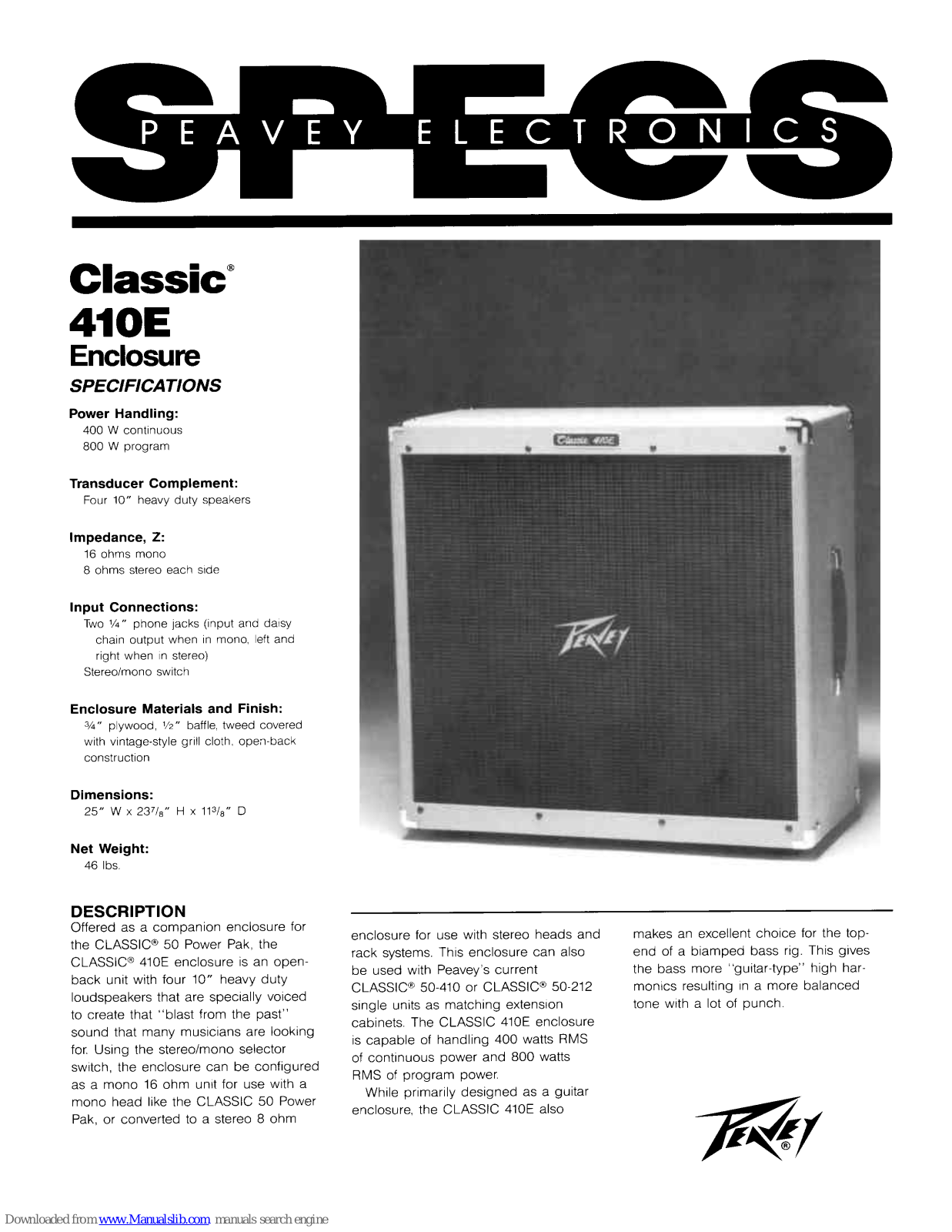 Peavey Classic Series Classic 410E Specifications