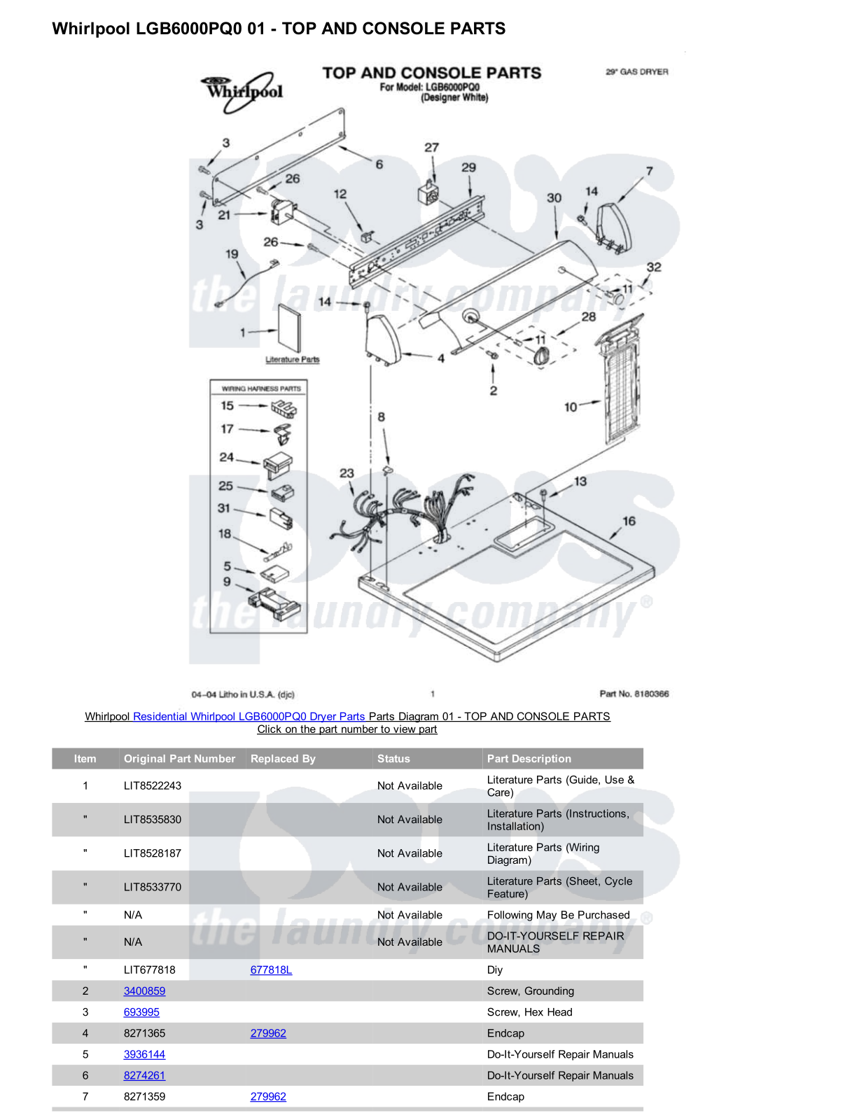 Whirlpool LGB6000PQ0 Parts Diagram