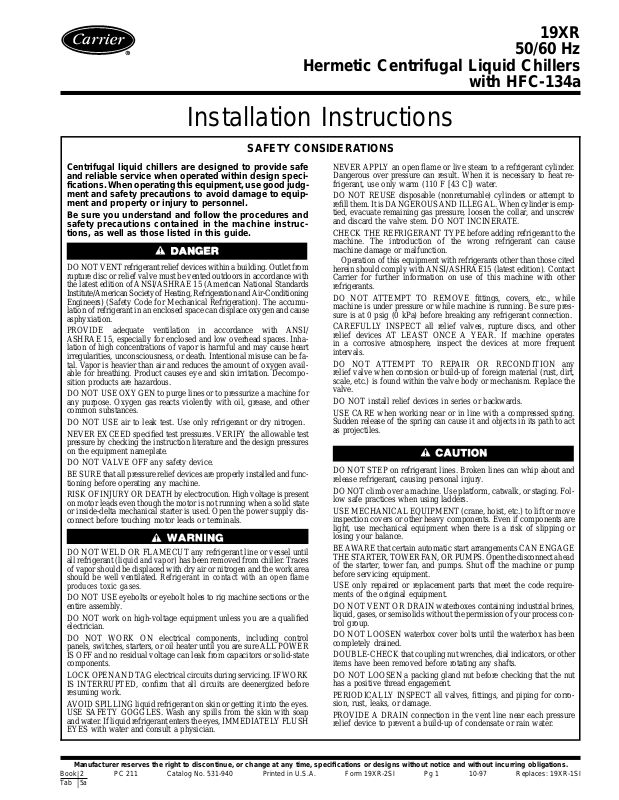 Carrier 19XR User Manual