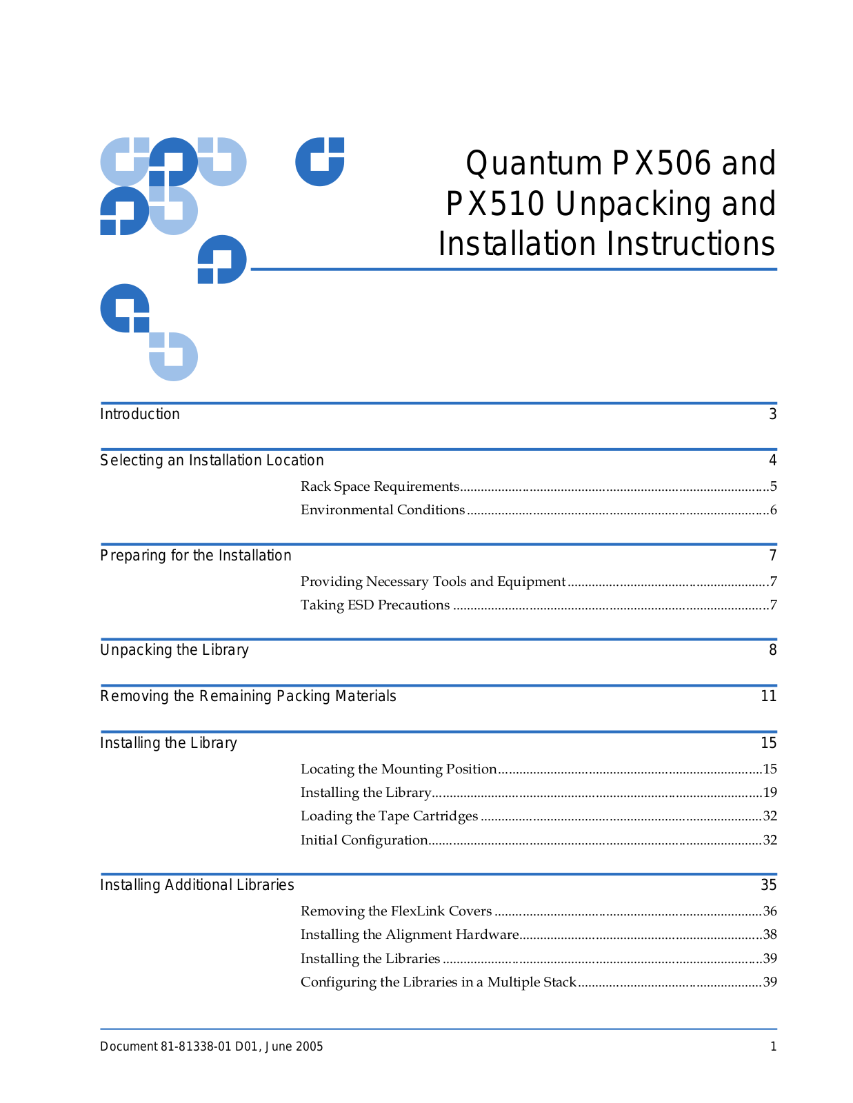 Quantum PX510, PX506, PX502 Installation Instructions