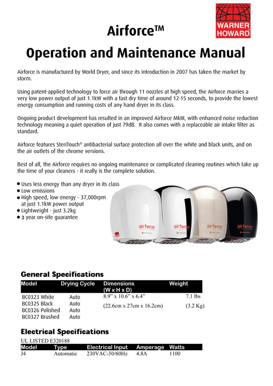 Warner Howard BC0323, BC0327, BC0325, BC0326 User Manual - ManualMachine.com