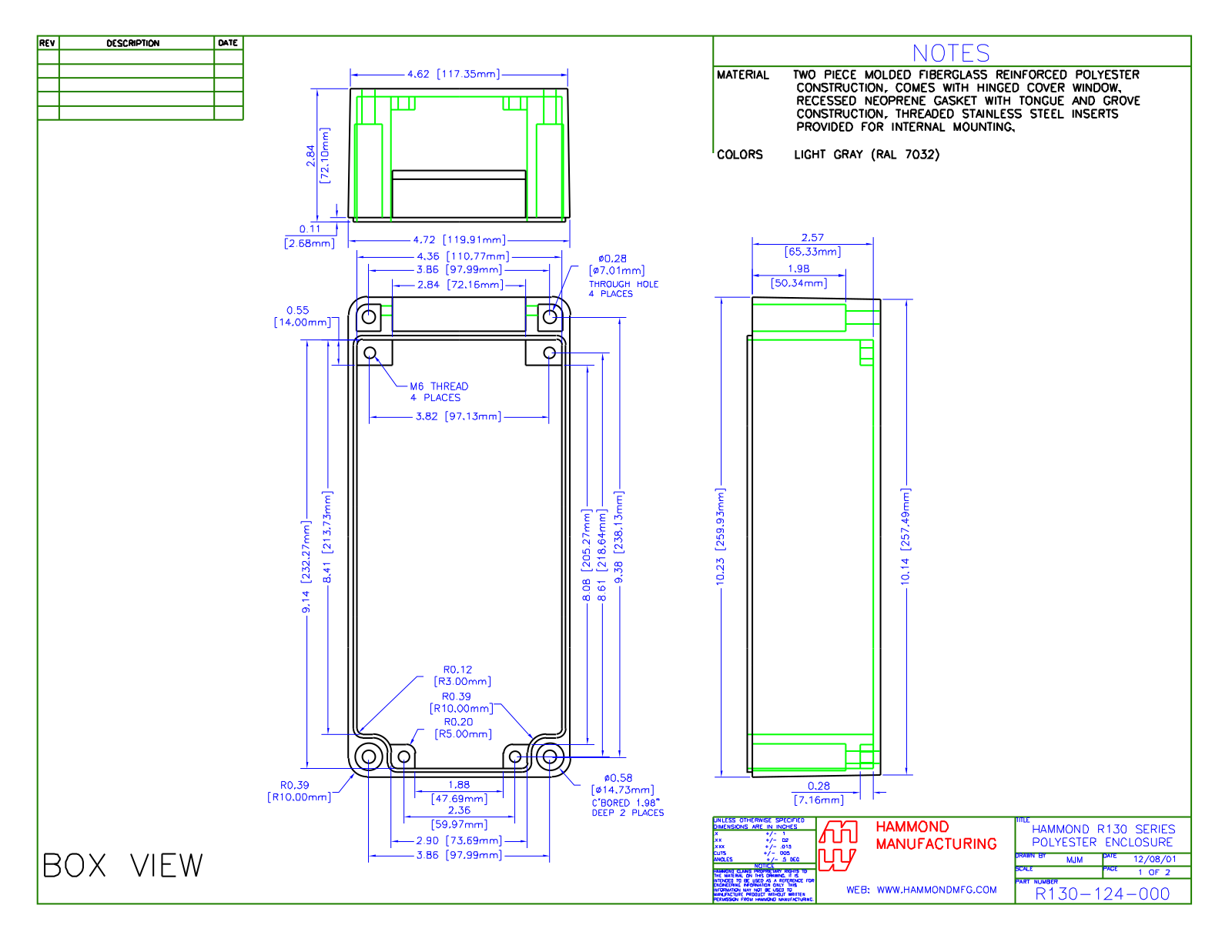 Hammond Manufacturing R130-124-000 technical drawings