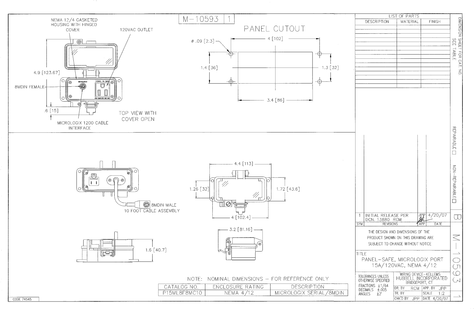 Hubbell P15ML8F8MC10 Reference Drawing