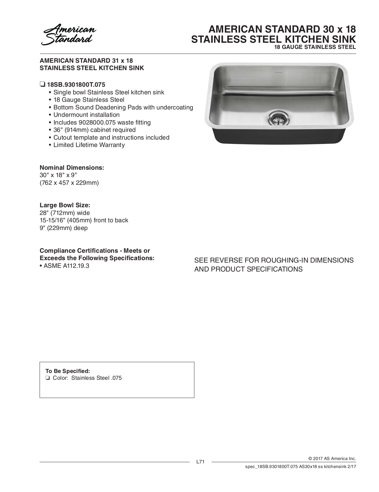 American Standard ASD10337 Specifications - ManualMachine.com
