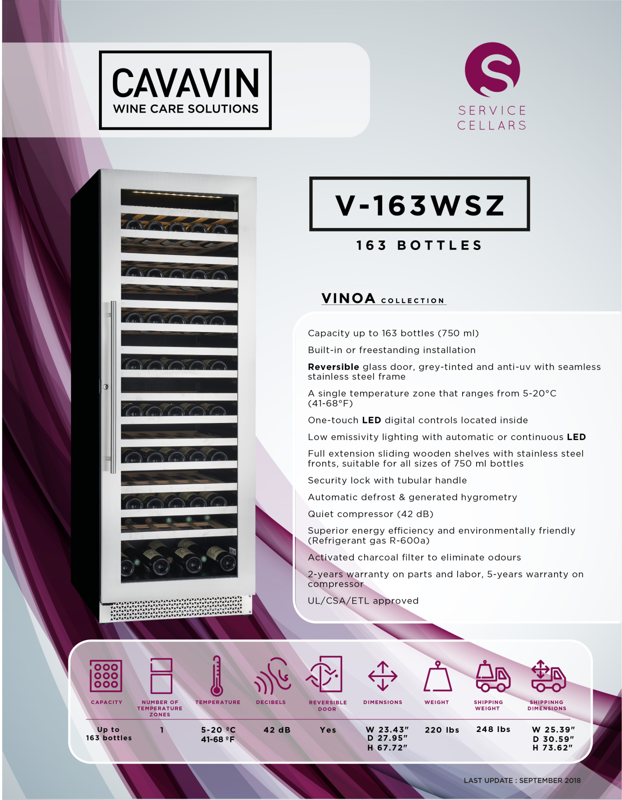 Cavavin V163WSZ PRODUCT SPECIFICATIONS