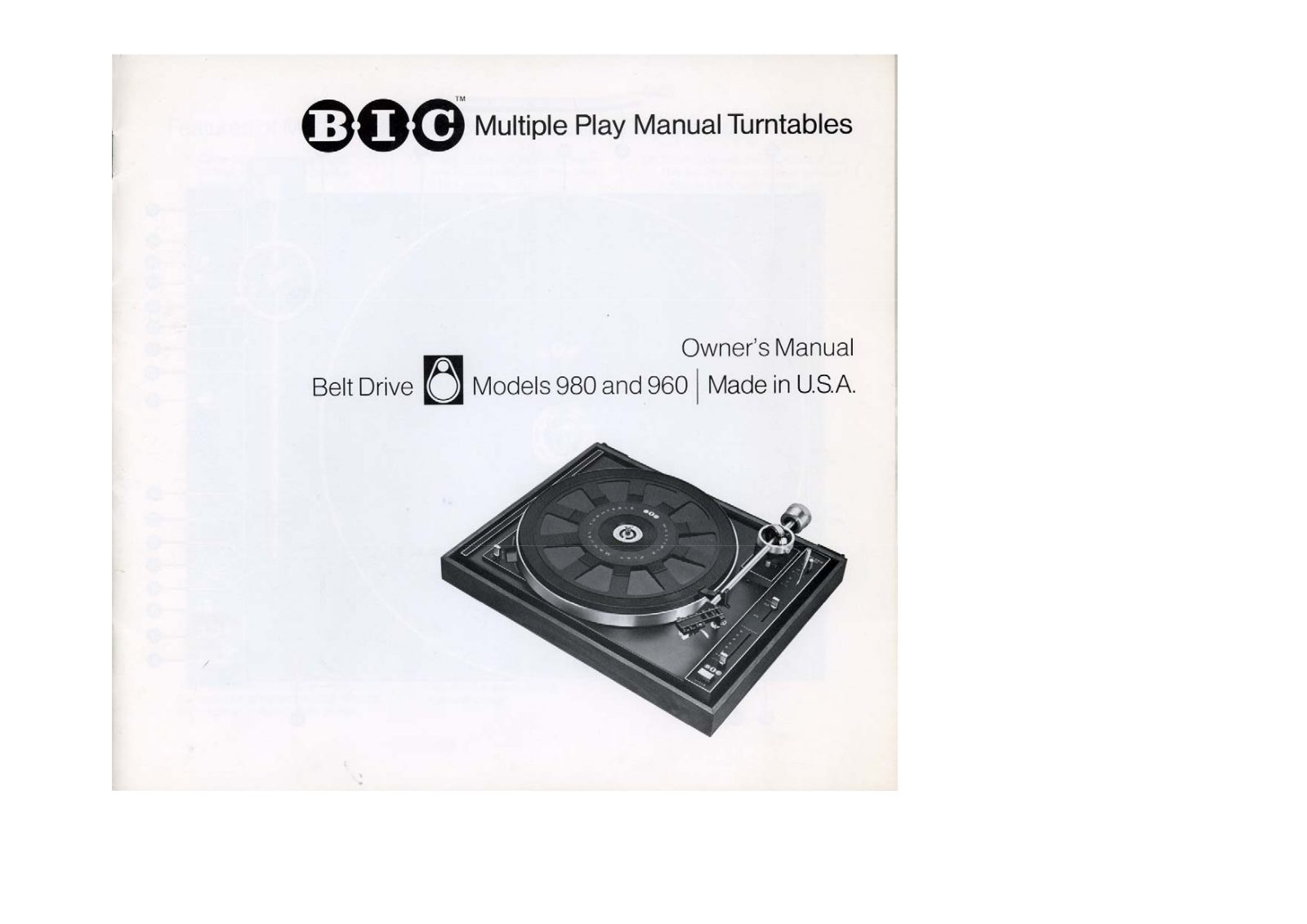 BIC 980 Owners manual