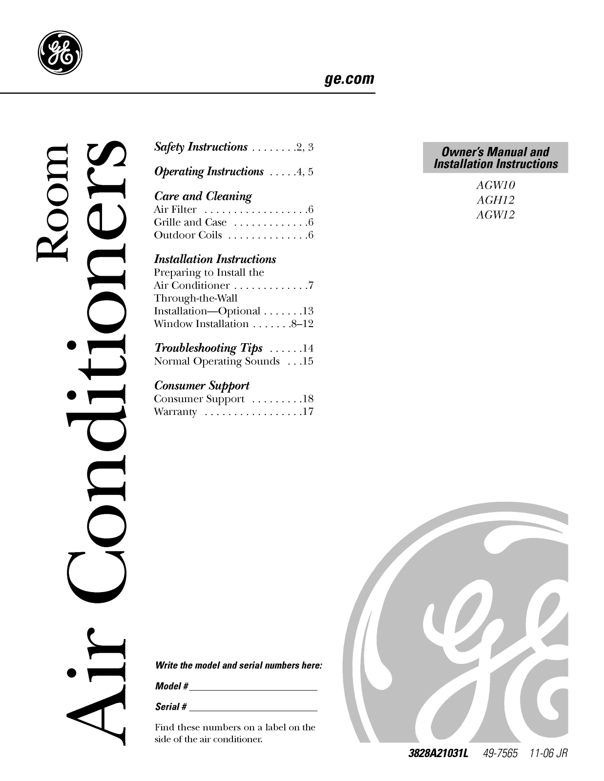 LG AGH12AKG1, AGW10AKM1 User Manual