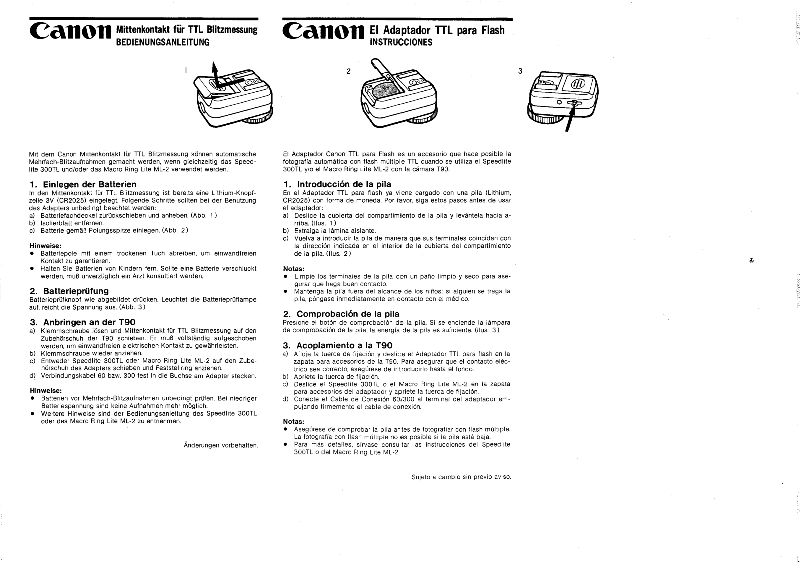 Canon TTL Hotshoe Instruction Manual