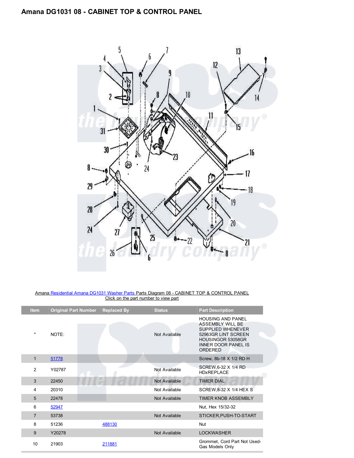 Amana DG1031 Parts Diagram