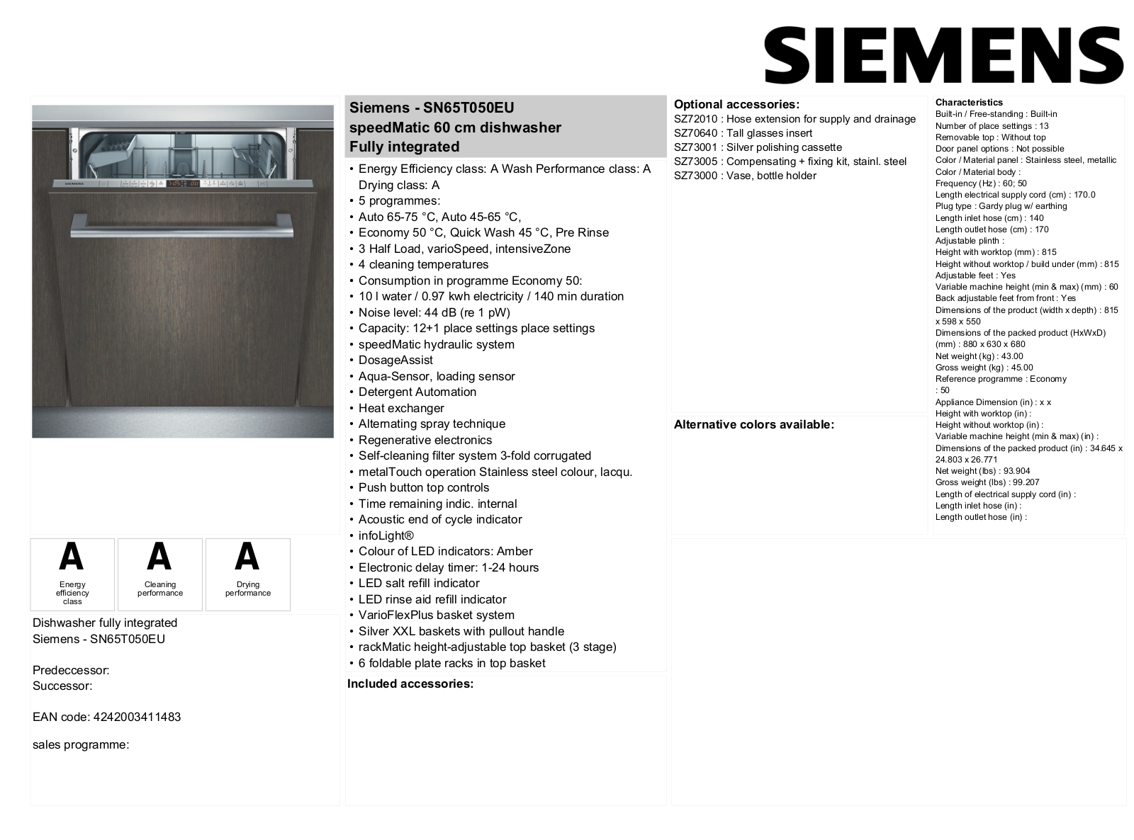 Siemens SN65T050EU BROCHURE