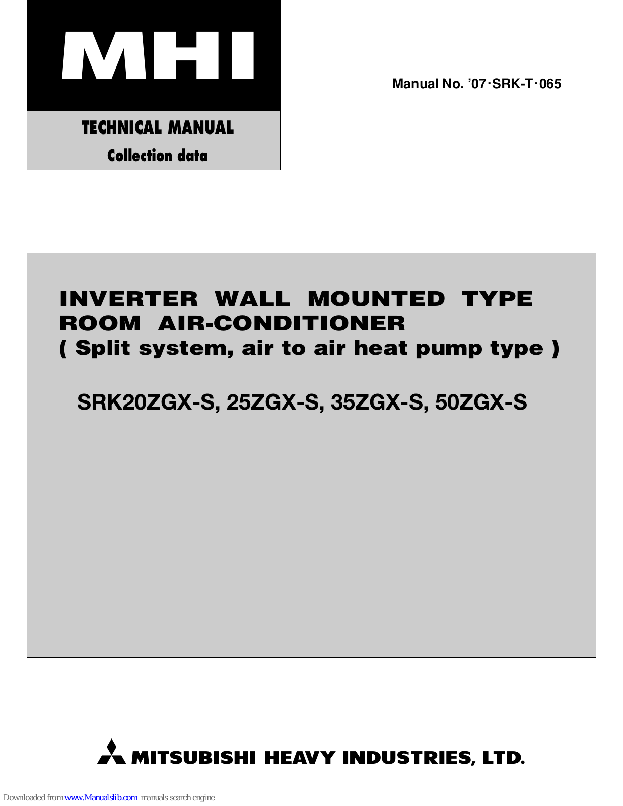 Mitsubishi Heavy Industries SRK20ZGX-S, SRK35ZGX-S, SRK50ZGX-S, SRK25ZGX-S Technical Manual