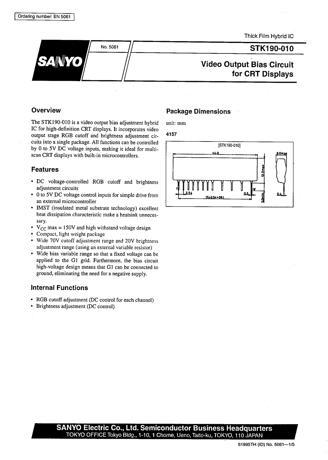 SANYO STK190-010 Datasheet