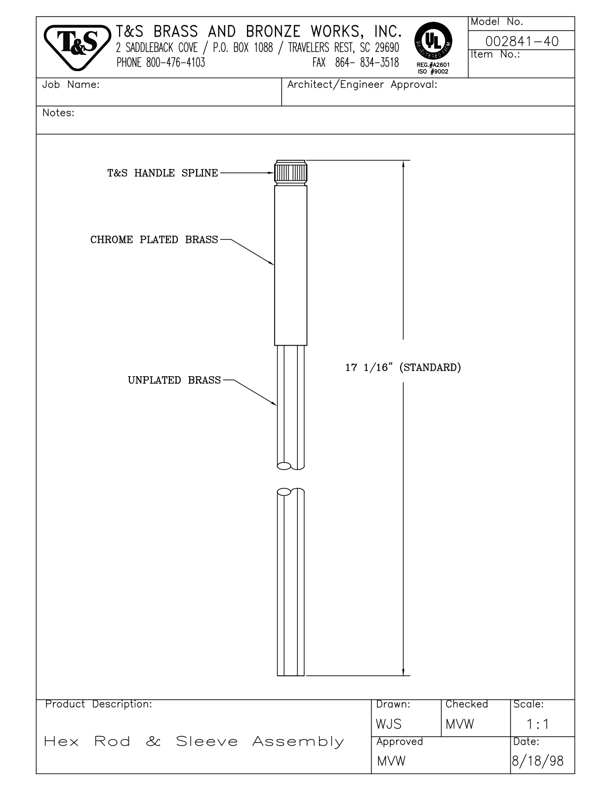 T&S Brass 002841-40 User Manual