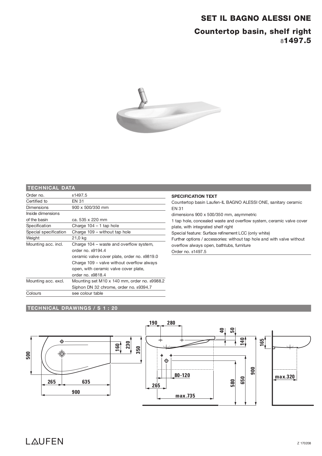 Laufen 8.1497.5 Datasheet