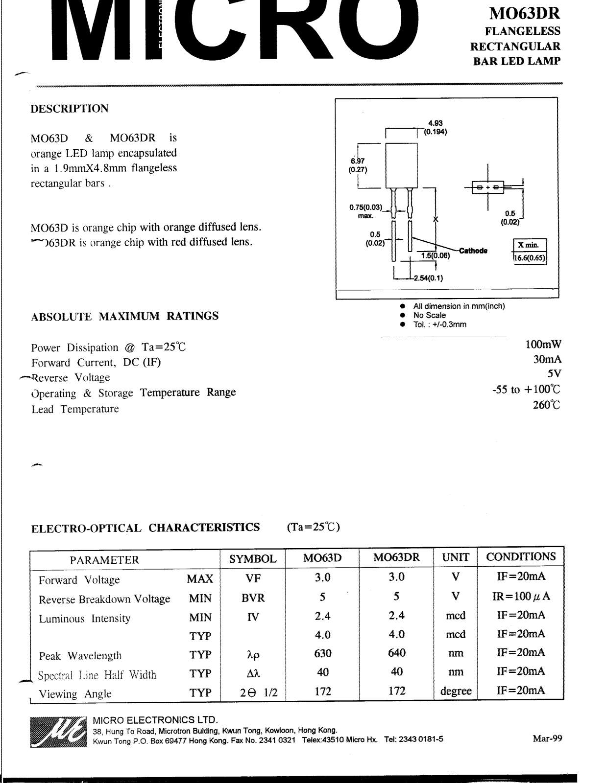 MICRO MO63DR Datasheet