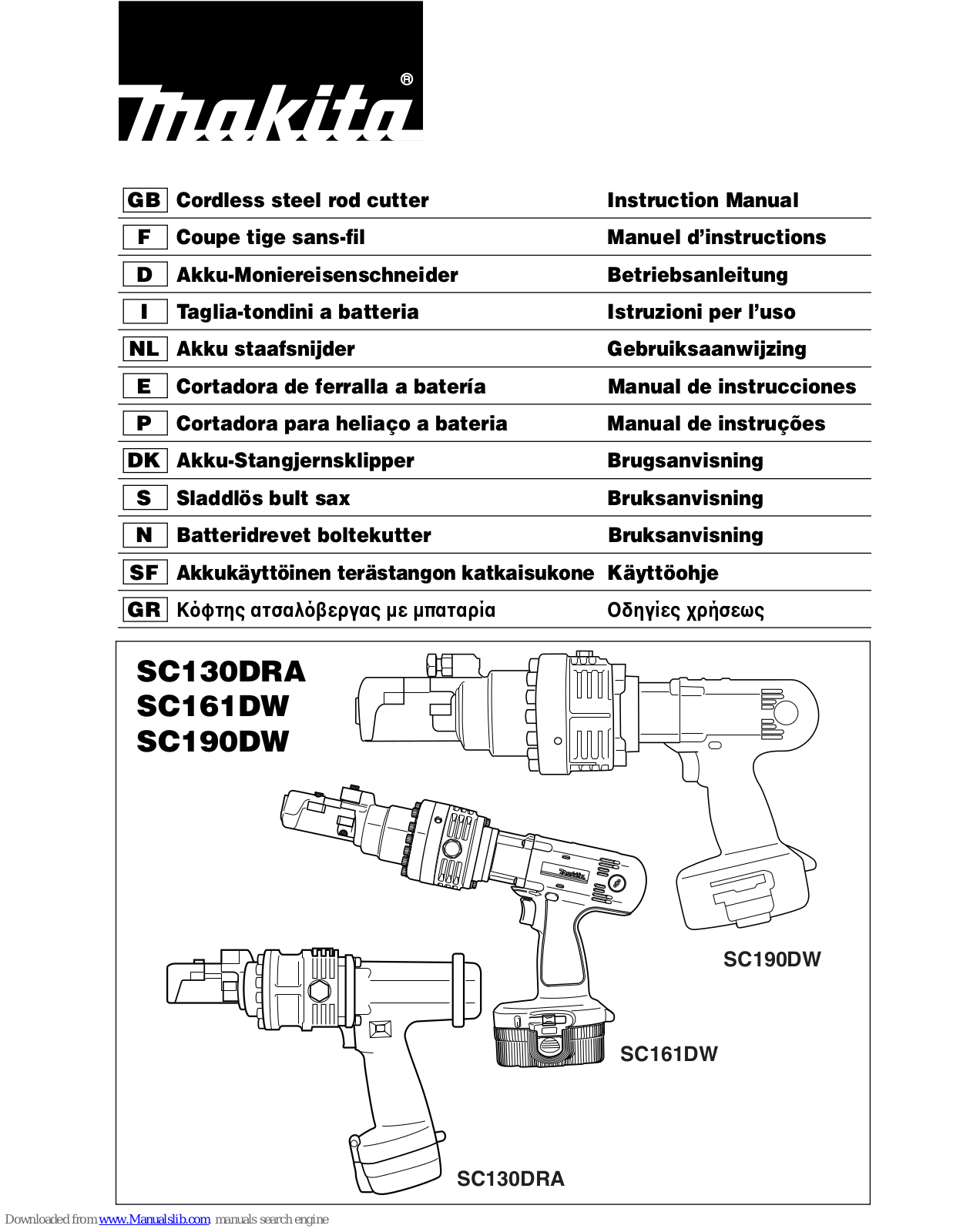 Makita SC130DRA, SC190DW, SC161DW Instruction Manual