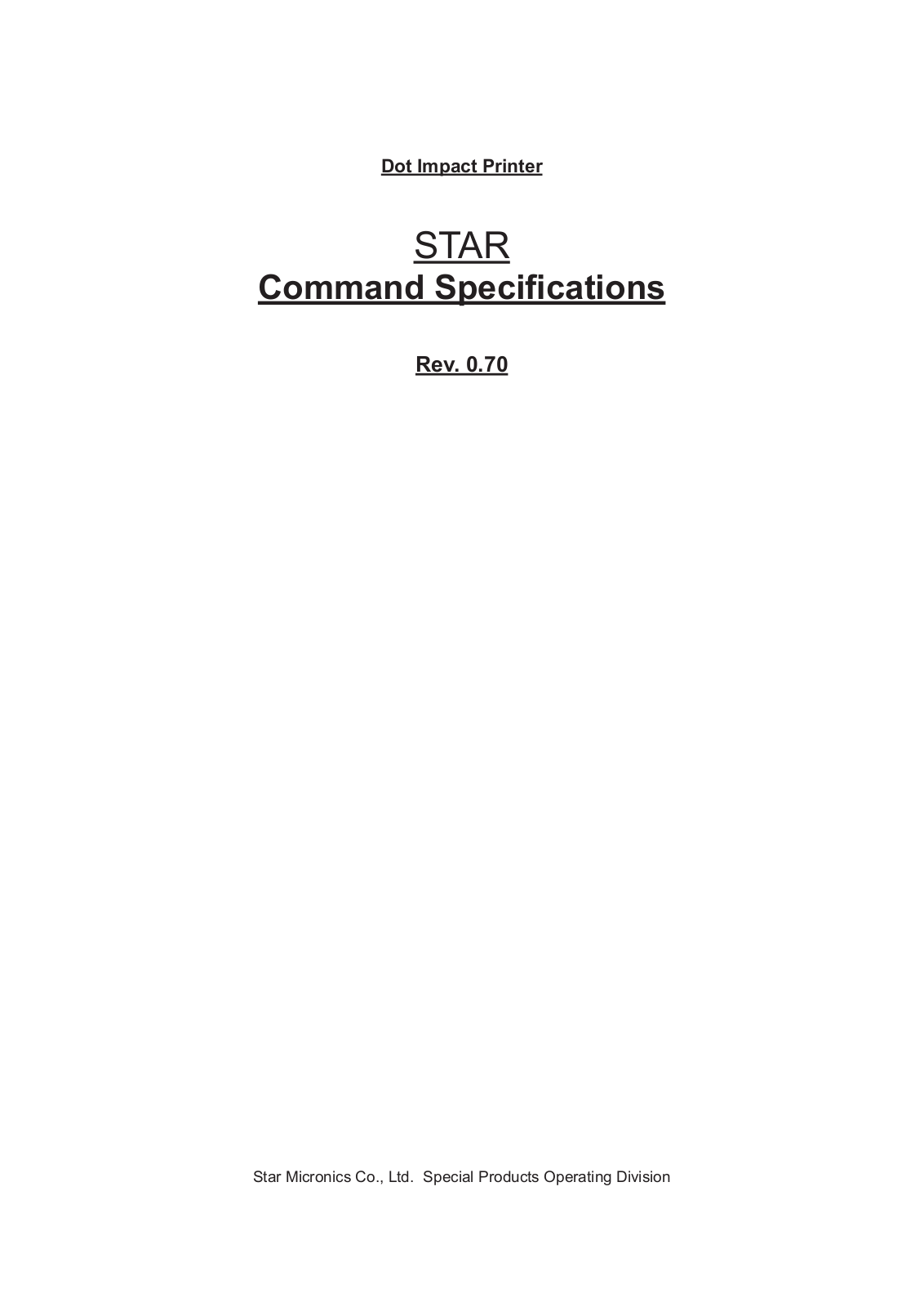 Star Micronics Dot Impact Printer User Manual