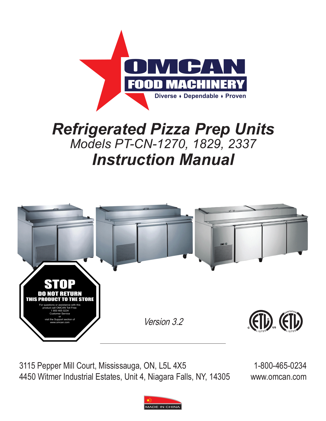 Omcan Food Machinery PT-CN-1270 Installation  Manual