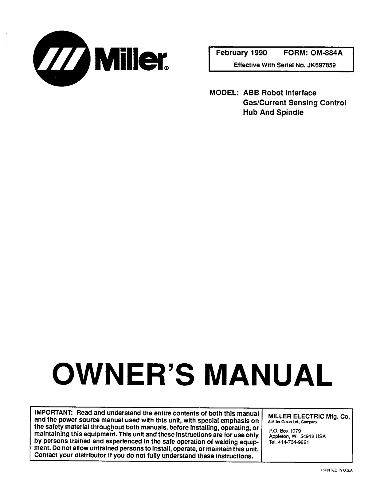 Miller ABB ROBOT INTERFACE Owners manual - ManualMachine.com