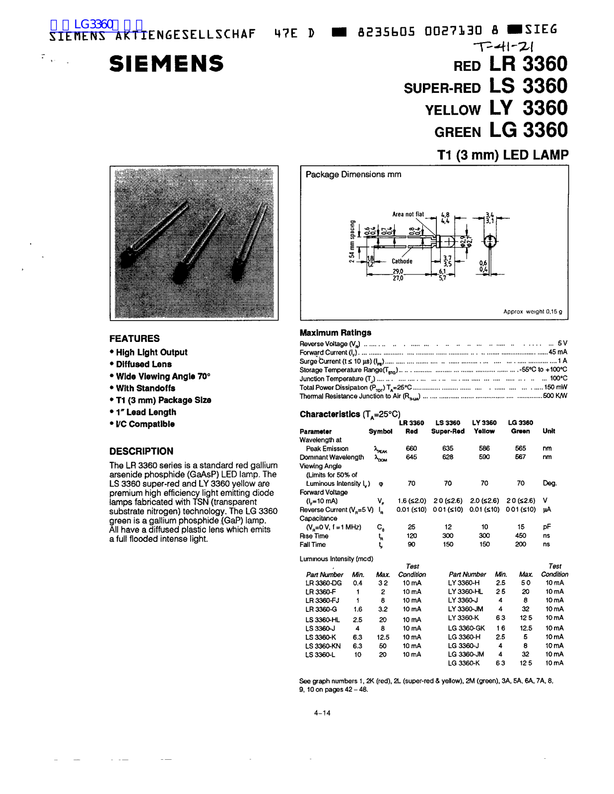 Siemens LR3360, LS3360, LY3360, LG 3360 Technical data