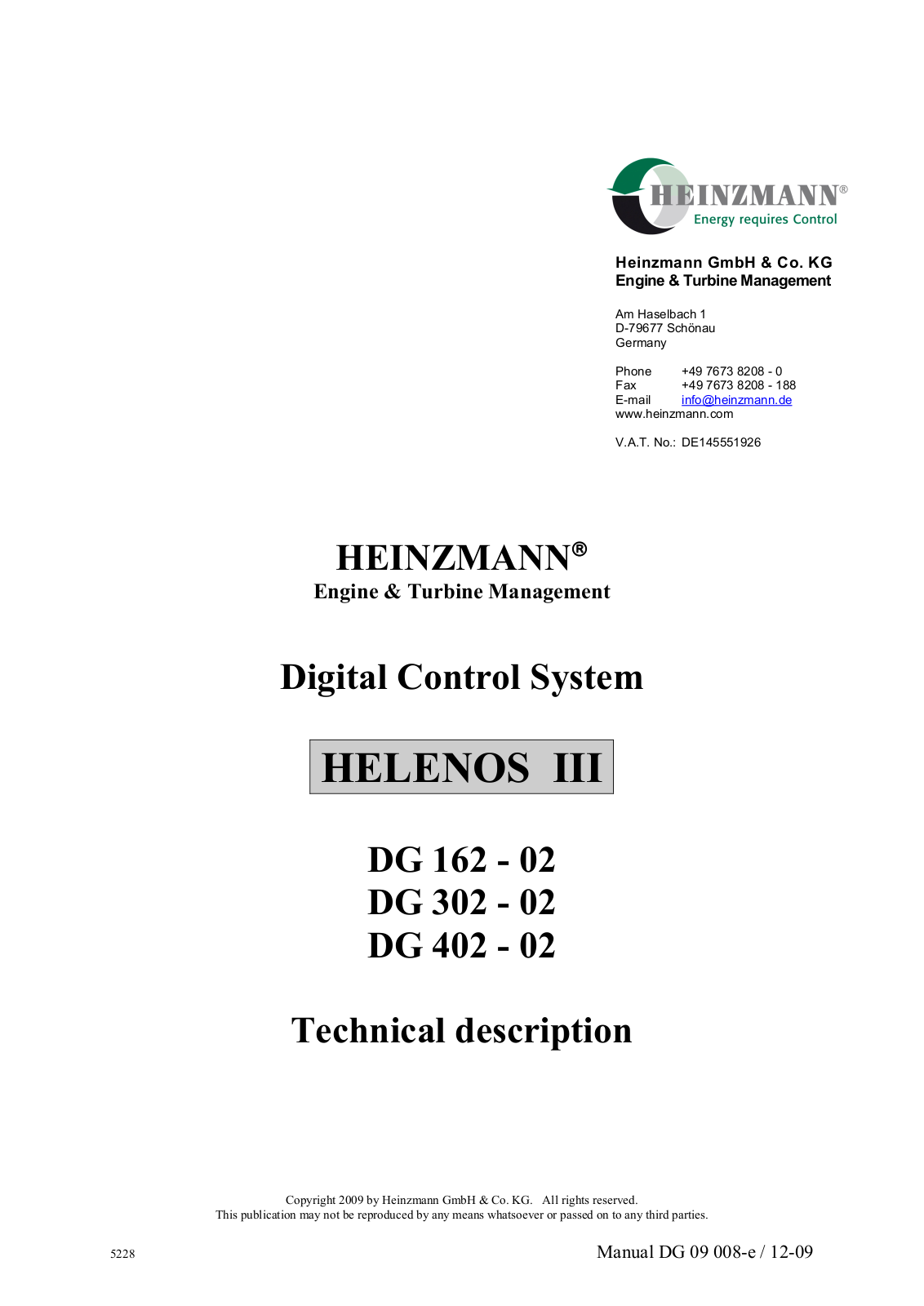 Heinzmann HELENOS III, DG 302-02, DG 162-02, DG 402-02 Technical Description