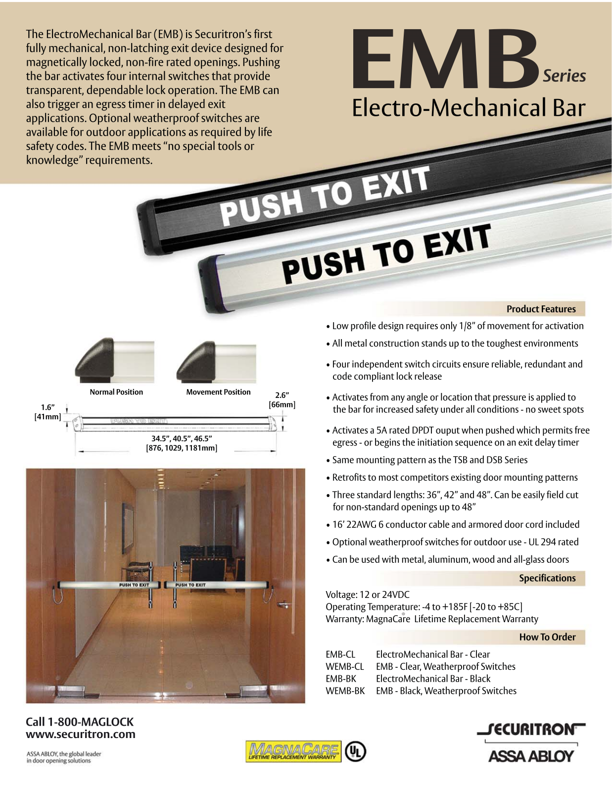 Securitron EMB-CL, EMB-BK Specsheet