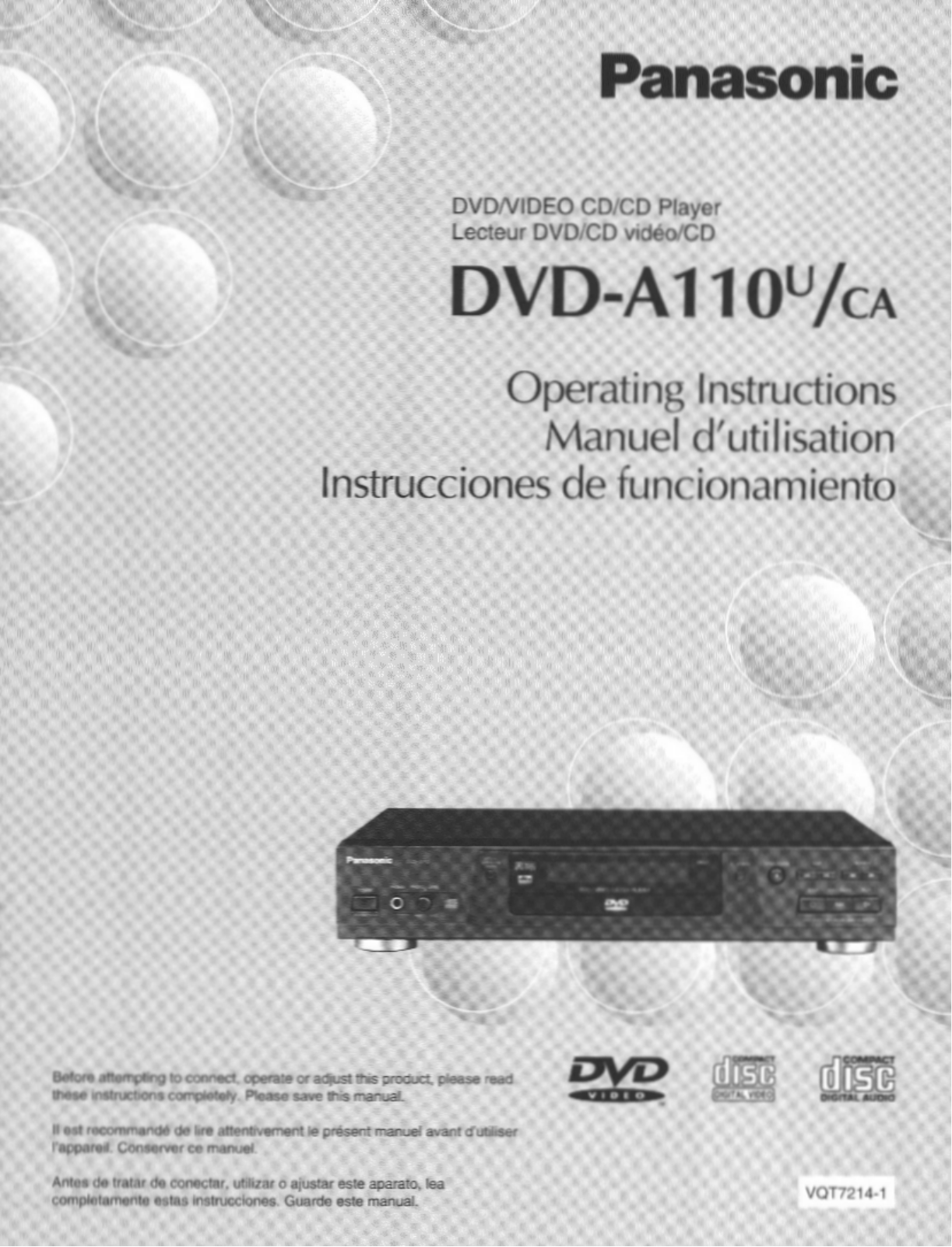 Panasonic DVD-A110CA, DVD-A110U Operating Instruction