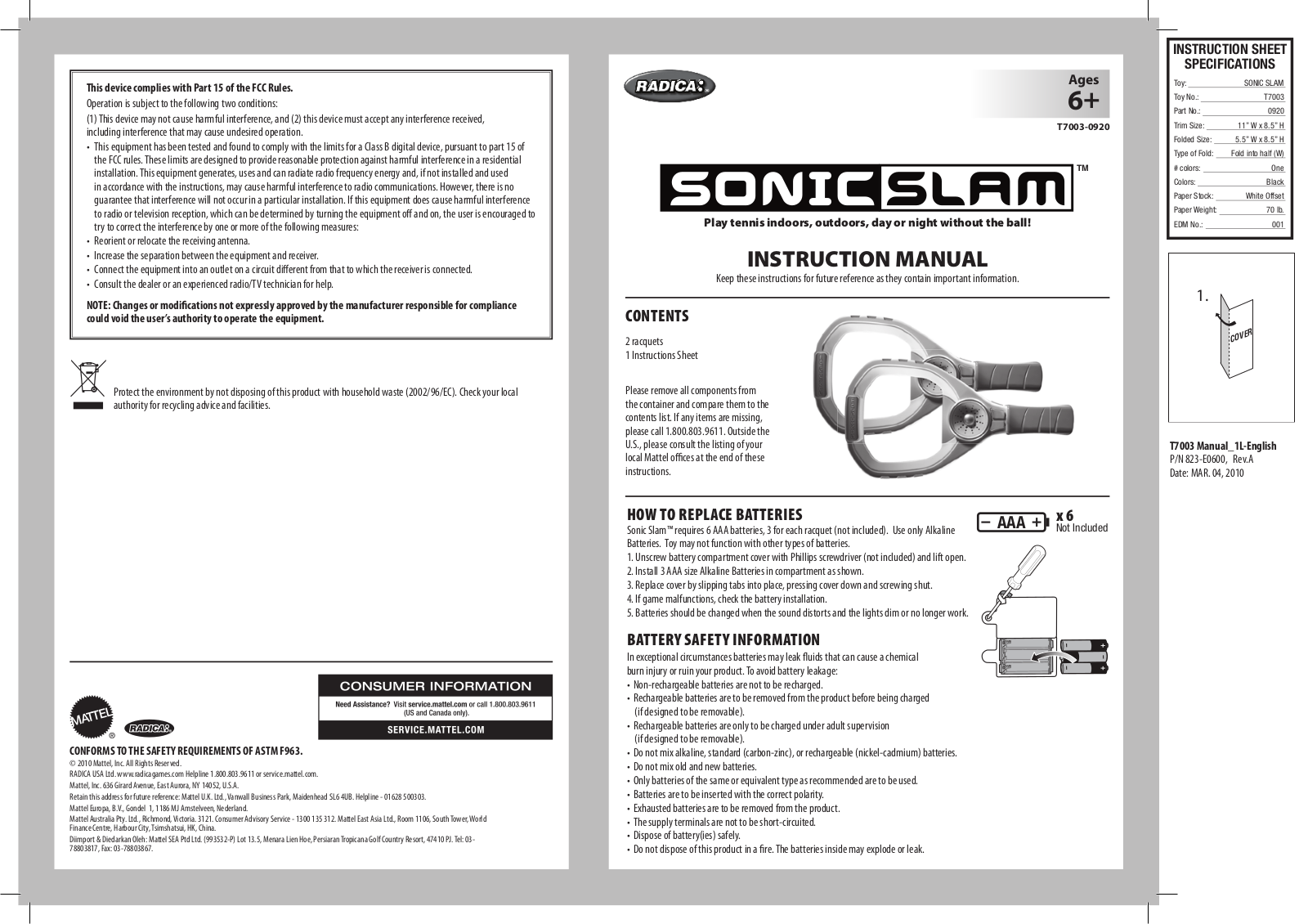 Mattel Asia Pacific Sourcing T7003 User Manual