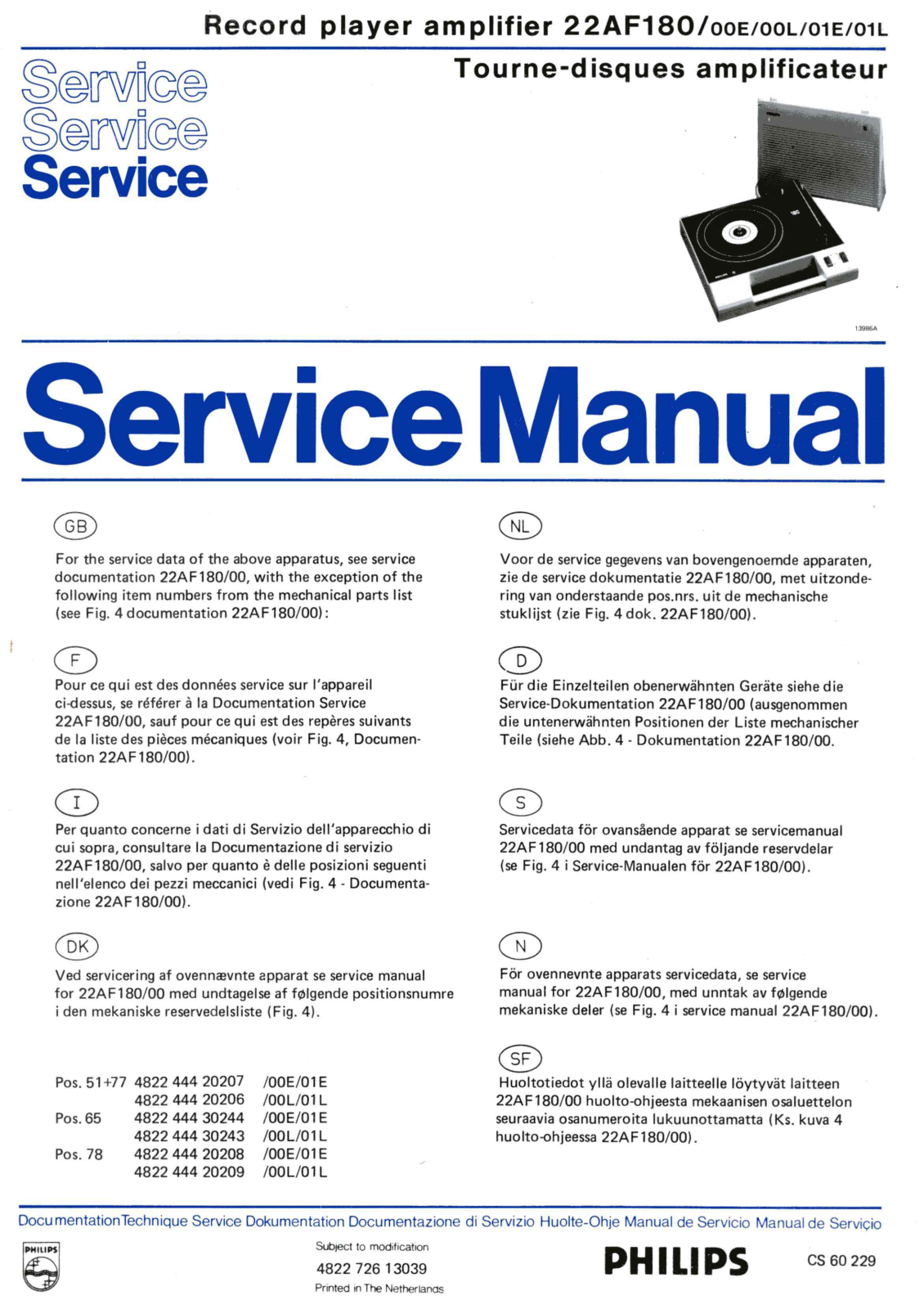 Philips 22-AF-180 Service Manual