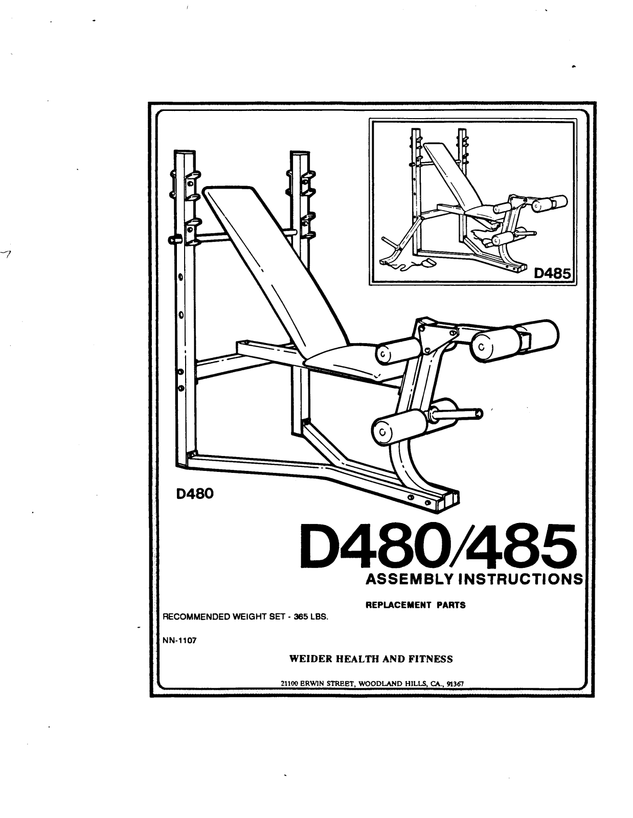 Weider D485, D480 Owner's Manual