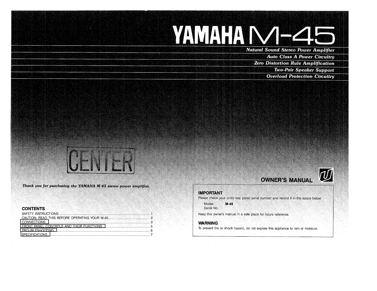 Yamaha M-45 Owners manual