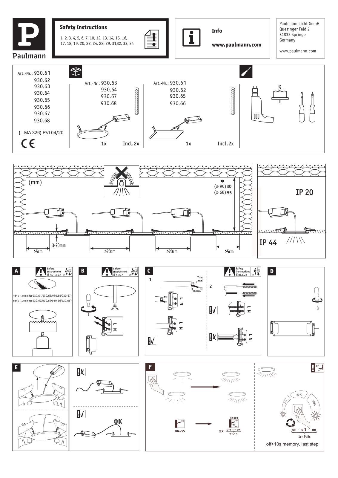 Paulmann 93062 Installation manual