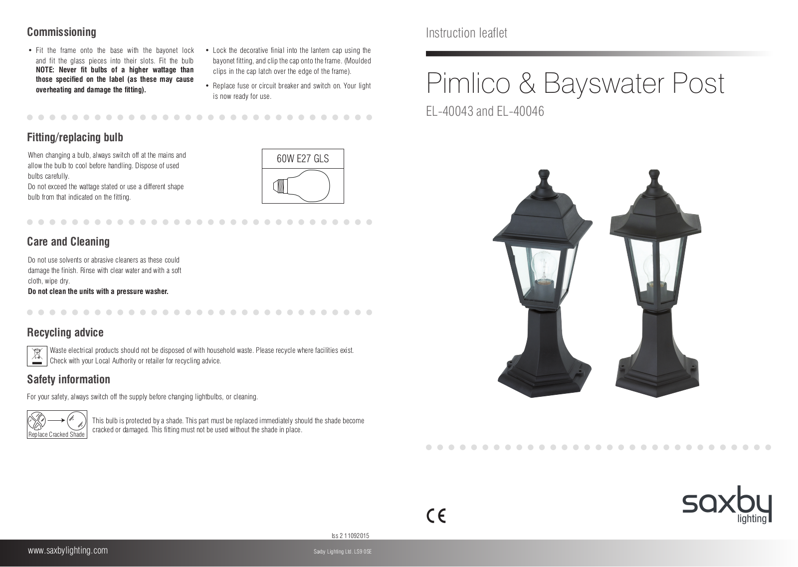Endon Lighting EL-40043 Installation Instructions
