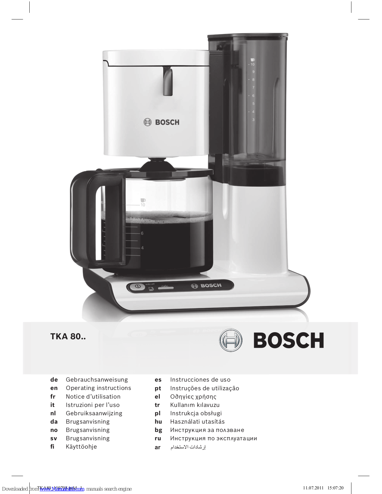 Bosch TKA 80 Operating Instructions Manual