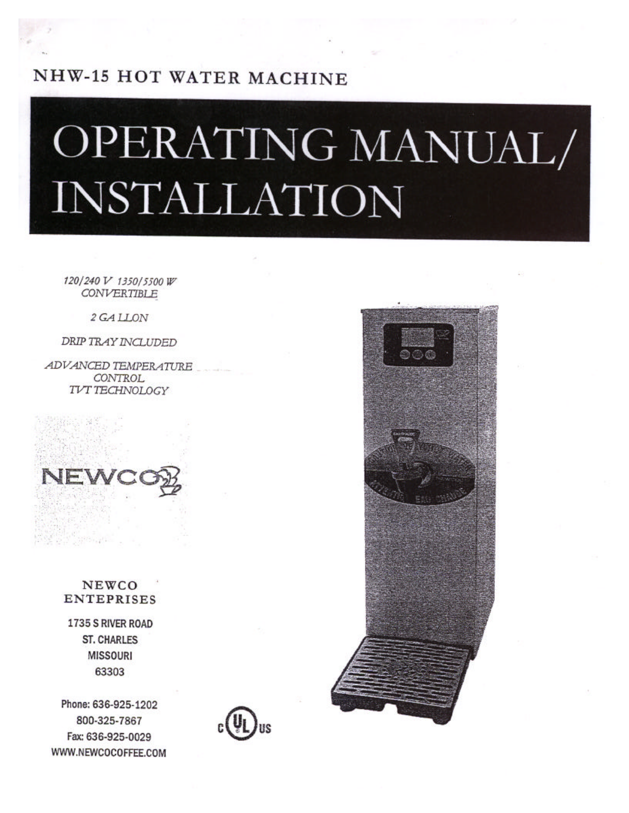 Newco Hot Water Machine User Manual