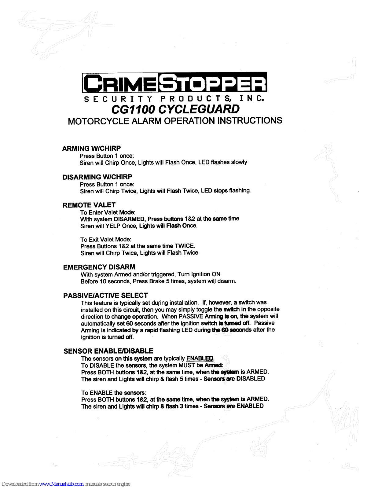 CrimeStopper CG1100 Operation Instructions Manual