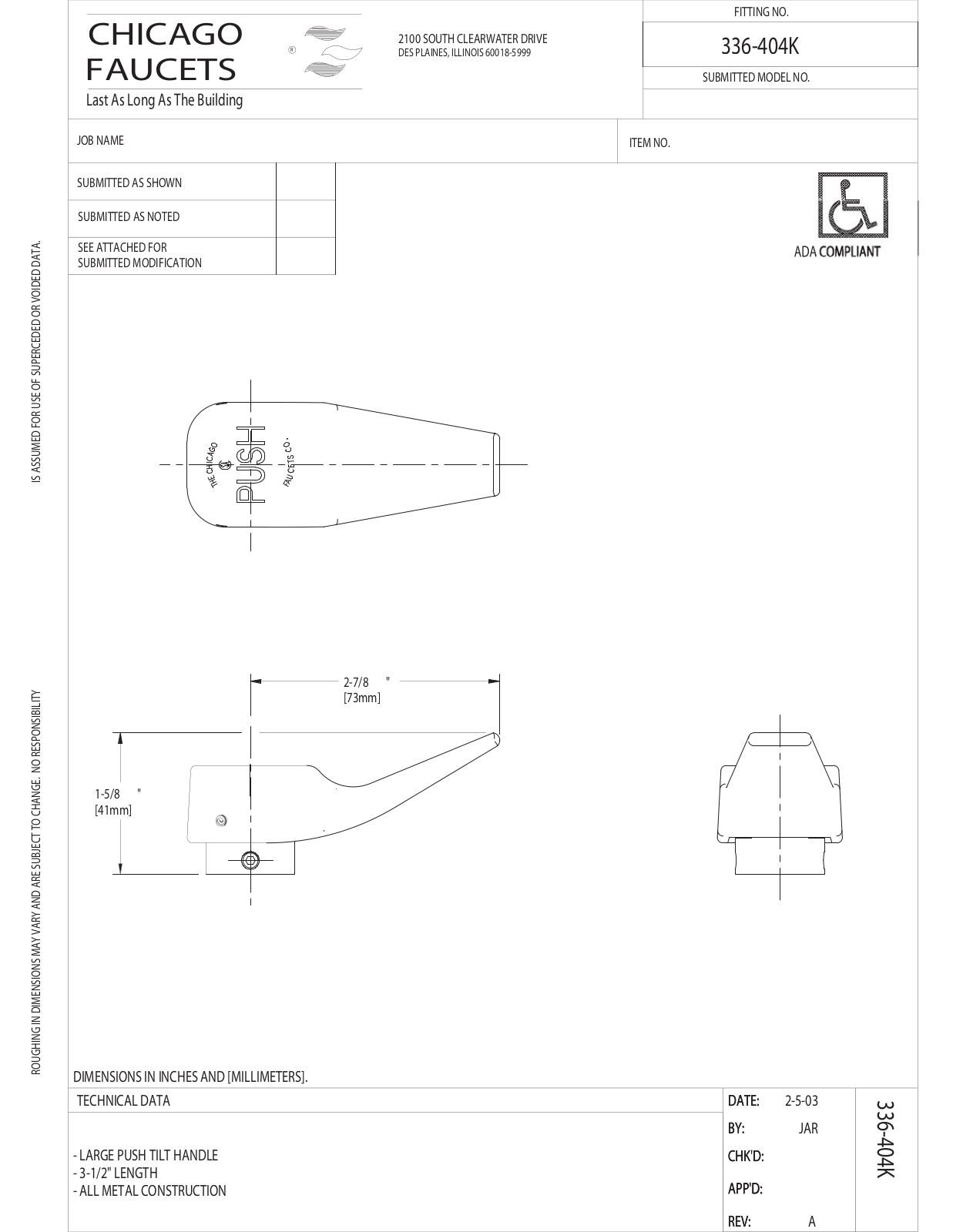 Chicago Faucet 336-404KJK User Manual